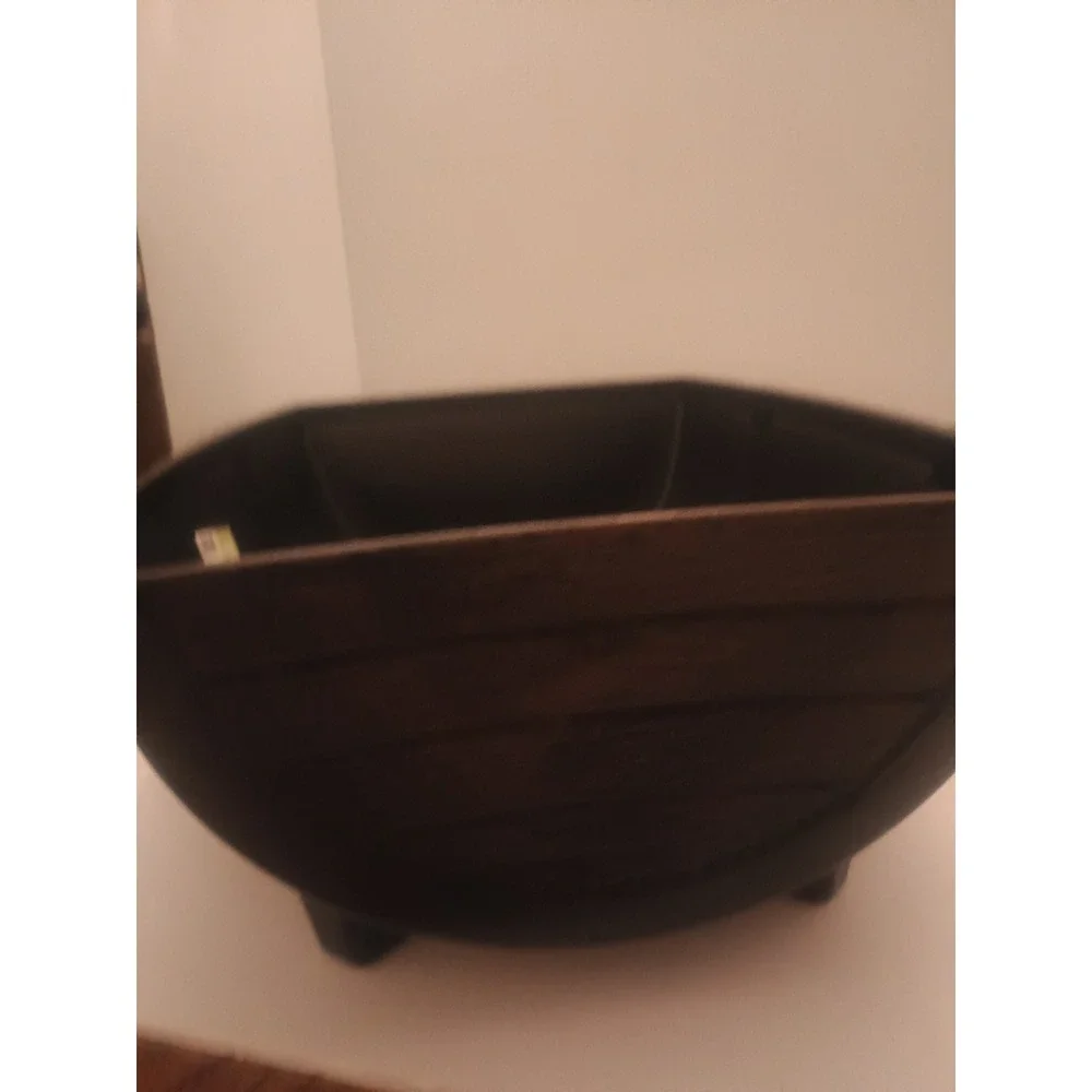 Half Barrel Planter Lightweight Plastic Dark Oak 16 X 12 X 6.5